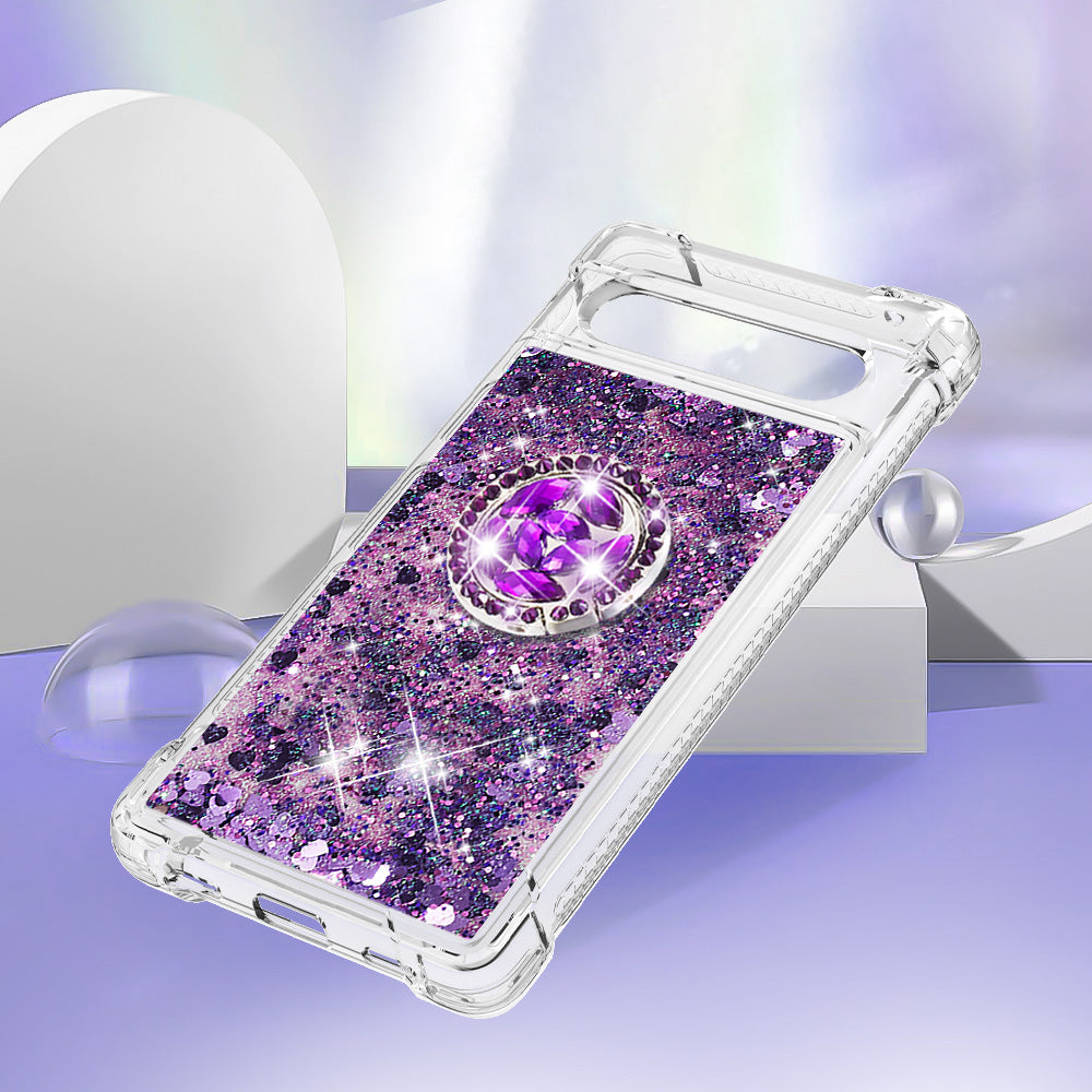 For Google Pixel 7a YB Quicksand Series-7 Liquid Quicksand TPU Phone Case Ring Kickstand Anti-drop Cover For Google Pixel 7a YB Quicksand Series-7 Liquid Quicksand TPU Phone Case Ring Kickstand Anti-drop Cover